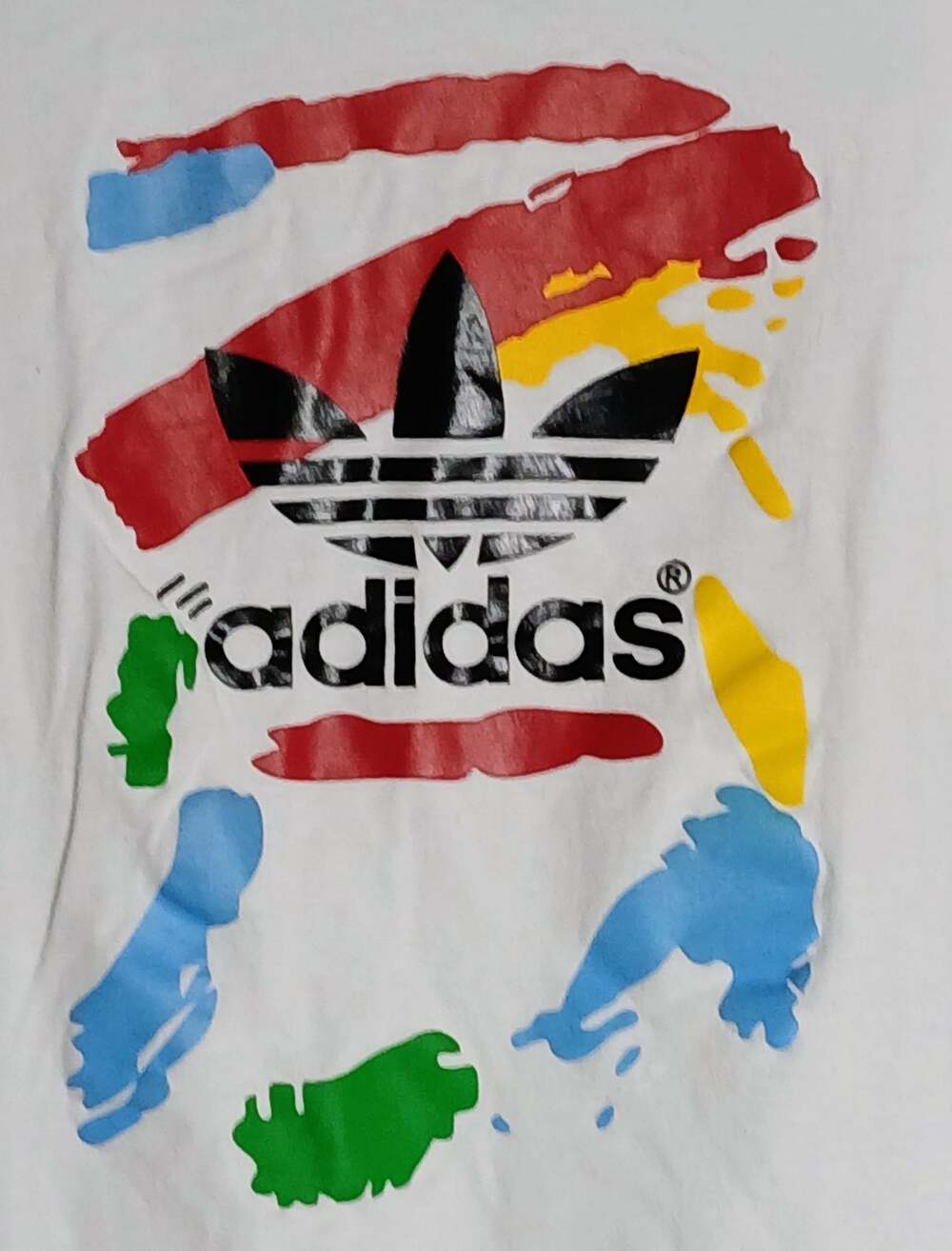 Vintage Adidas Paint Brush Trefoil Logo White T-Shirt Youth XL Mens S